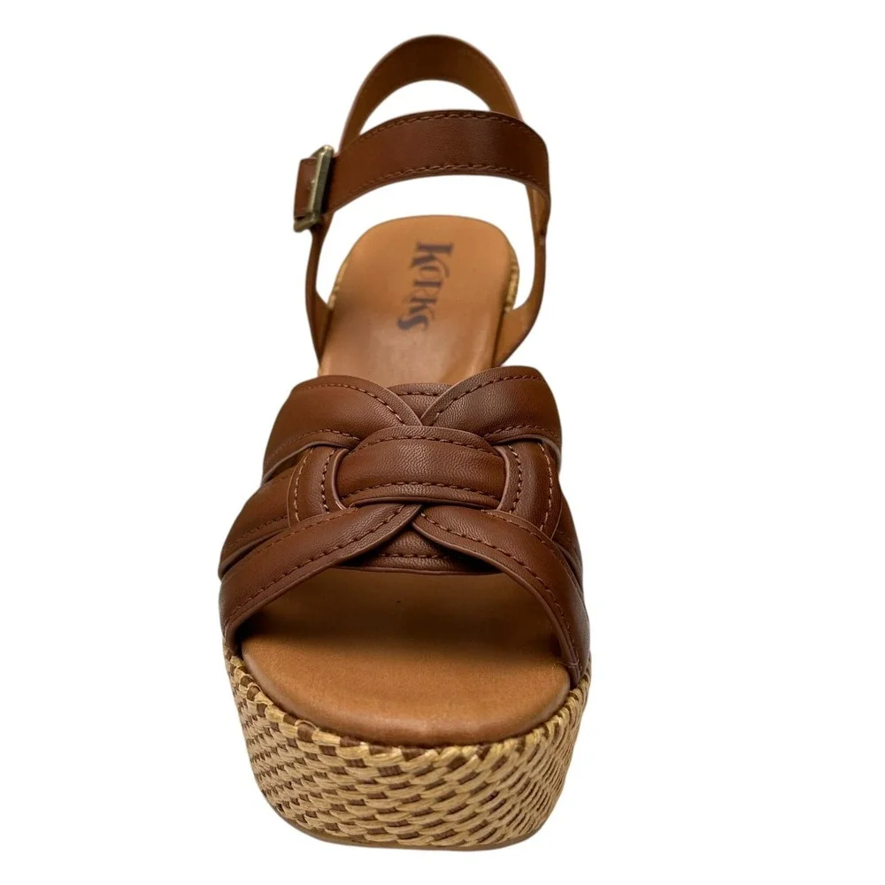 KORKS Dee‎ Womens Wedge Platform Sandal Size 9 Brown/Tan Faux-leather Block Heel